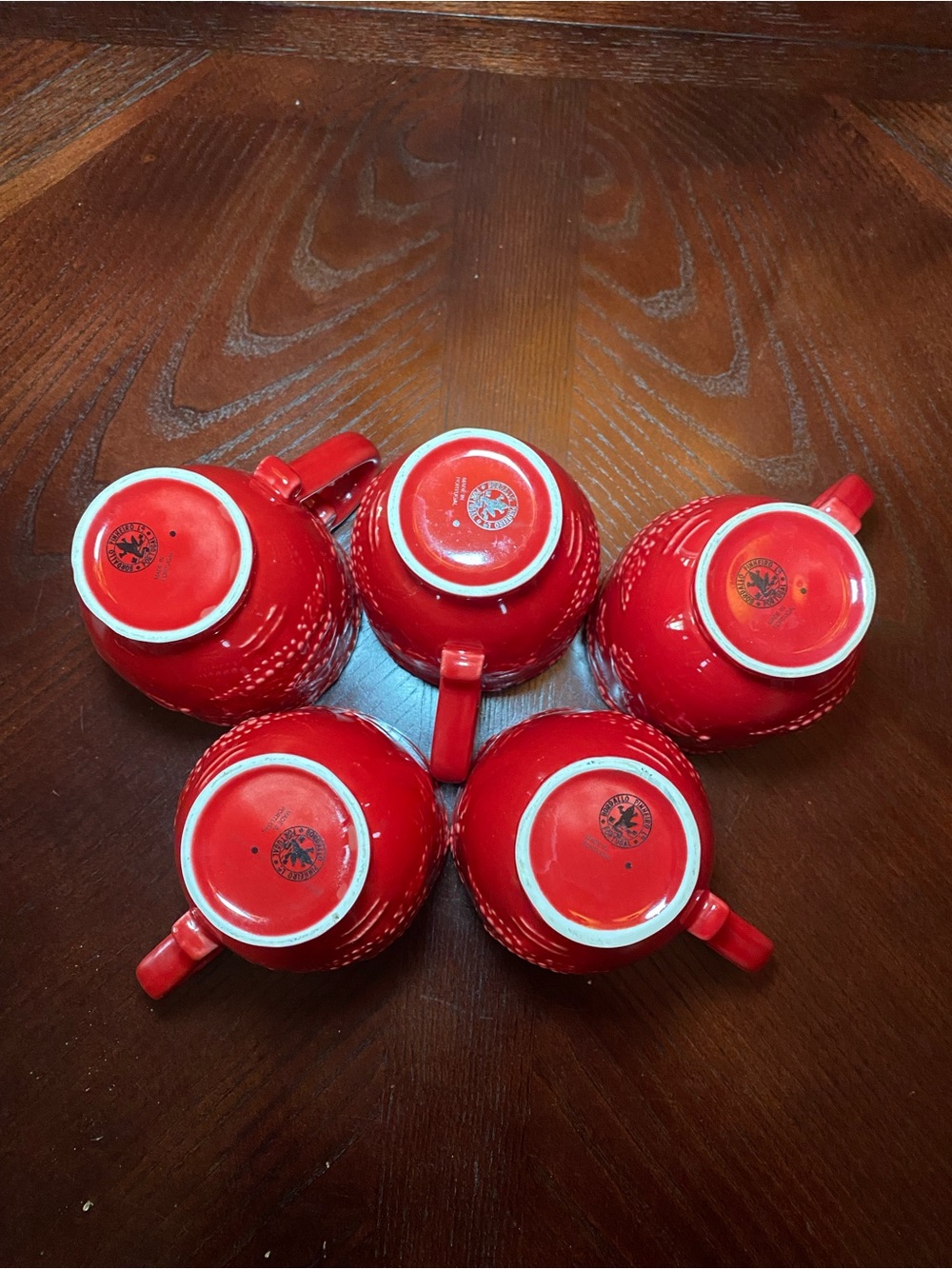 Bordallo Pinheiro Red Embossed Ceramic Christmas mugs - Set of 5 - Picture 12 of 13